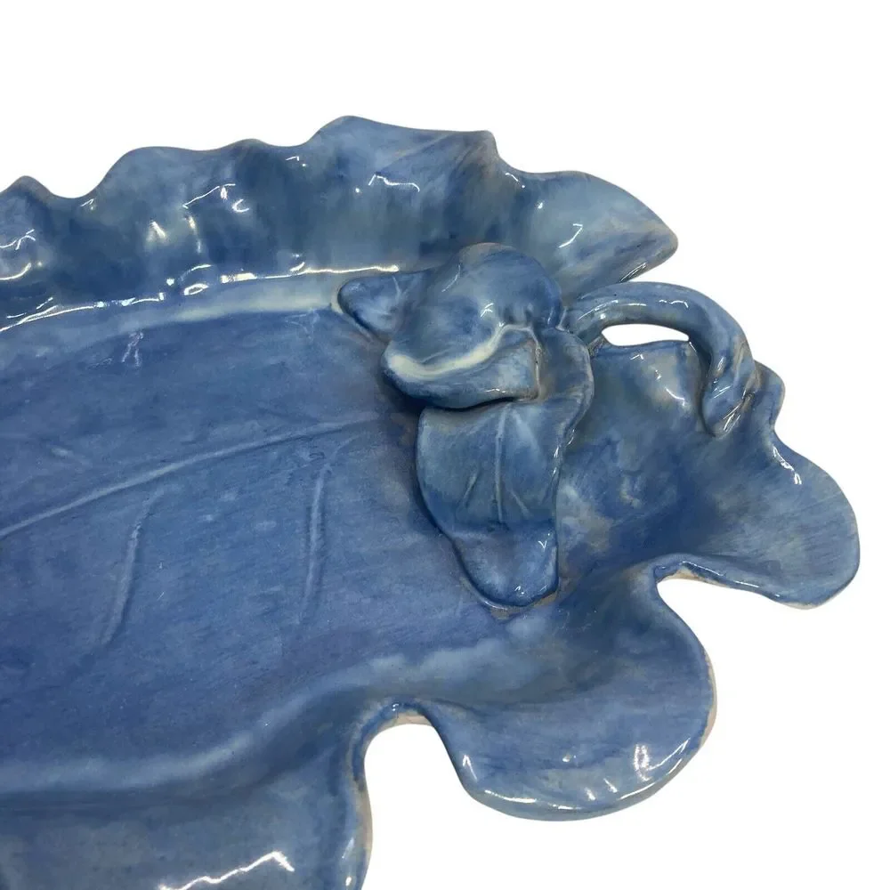 VTG Stangl Pottery Terra Rose Glazed Leaf Serving Tray Platter Blue 17.5